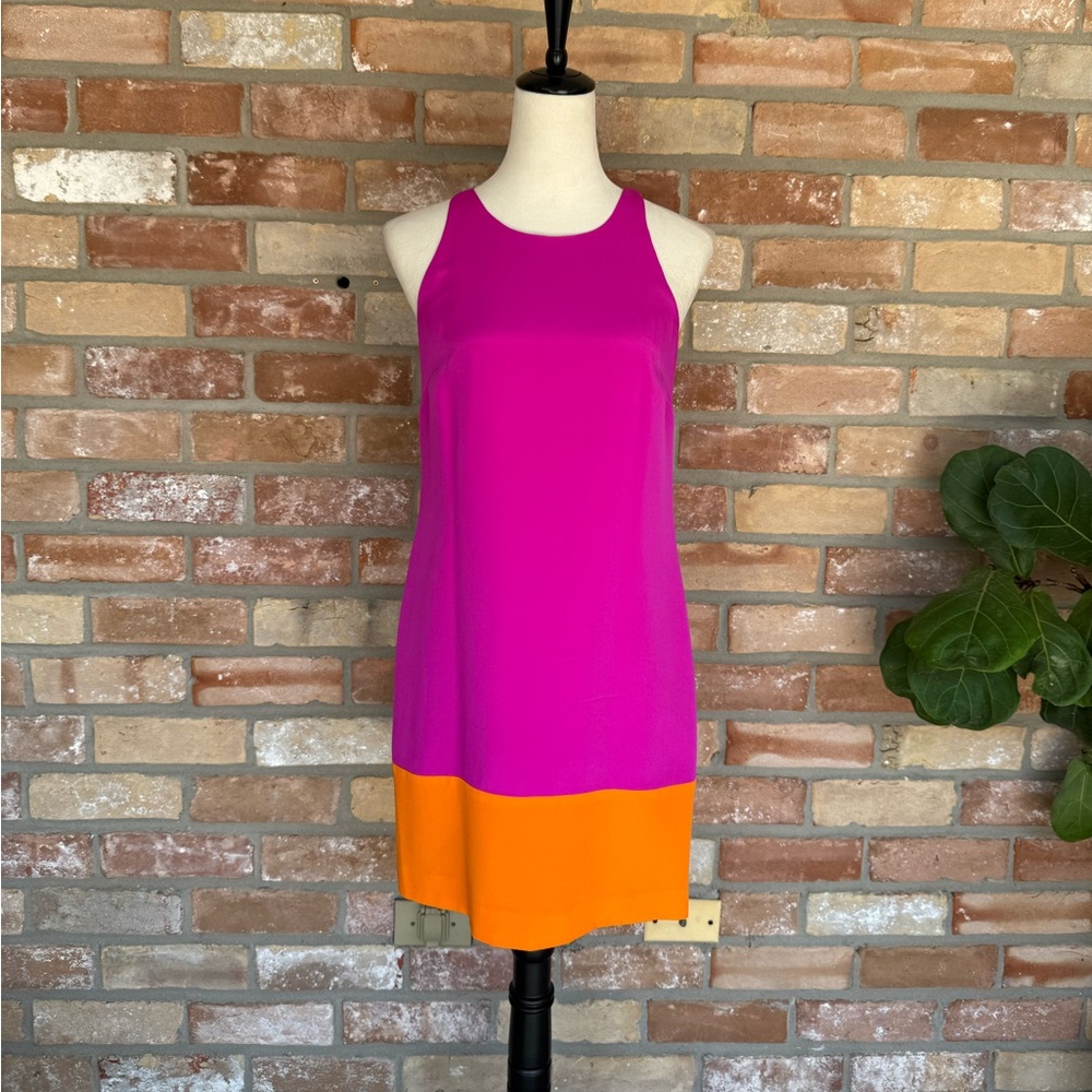 JAYGODFREY Fuchsia and Orange Silk Colorblock Mini Party Dress Size 2
